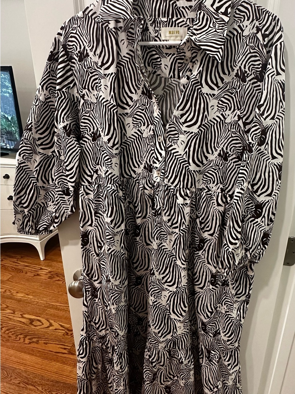 Mauve Black and White Zebra-Print Maxi Dress
